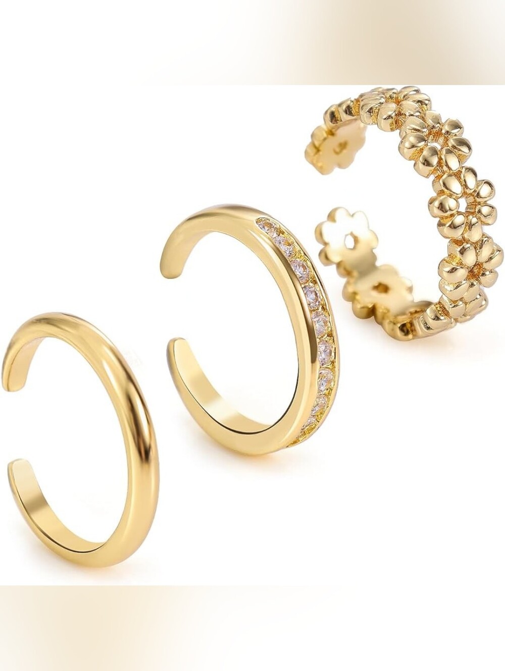 3 Pc Open Adjustable Gold Toe Ring Set